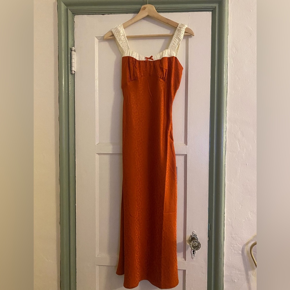 Lush • orange and white midi dress • extra small